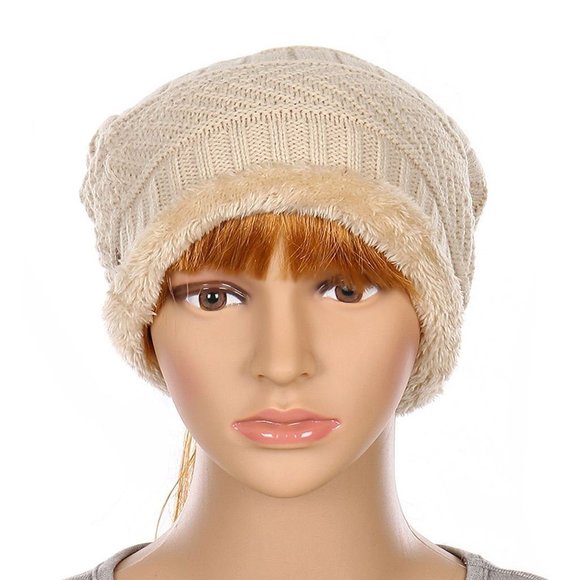 Diona J Women Golf Fur Trim Ponytail Beanie Ski Beige Hat Cap Beanie tail - Picture 4 of 4